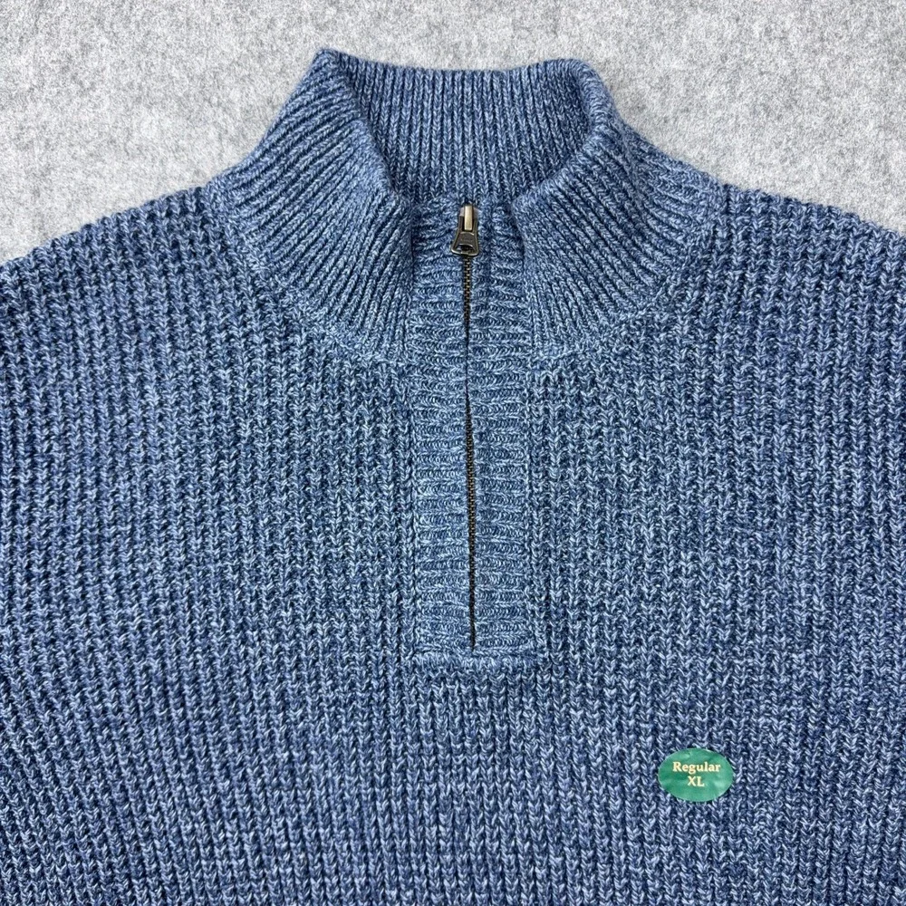 LL Bean Sweater Mens XL Indigo Blue‎ Organic Cotton Waffle Knit 1/4 Zip Mock NEW